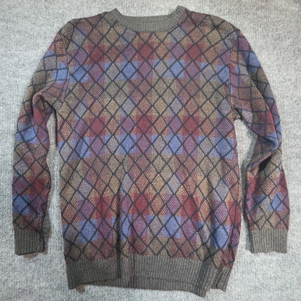Natural Issue Sweater Mens Large Multicolor Argyle Knit Crewneck Pullover Casual